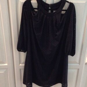 Maggy L -  Navy Blue Eyelet Cold-Shoulder Dress
